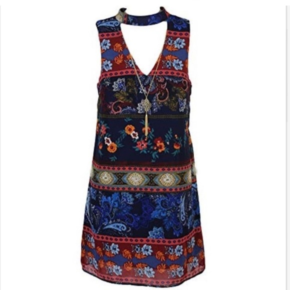 * A.Byer Trapeze Choker Neckline Dress w/ Necklace size Medium - Picture 9 of 11